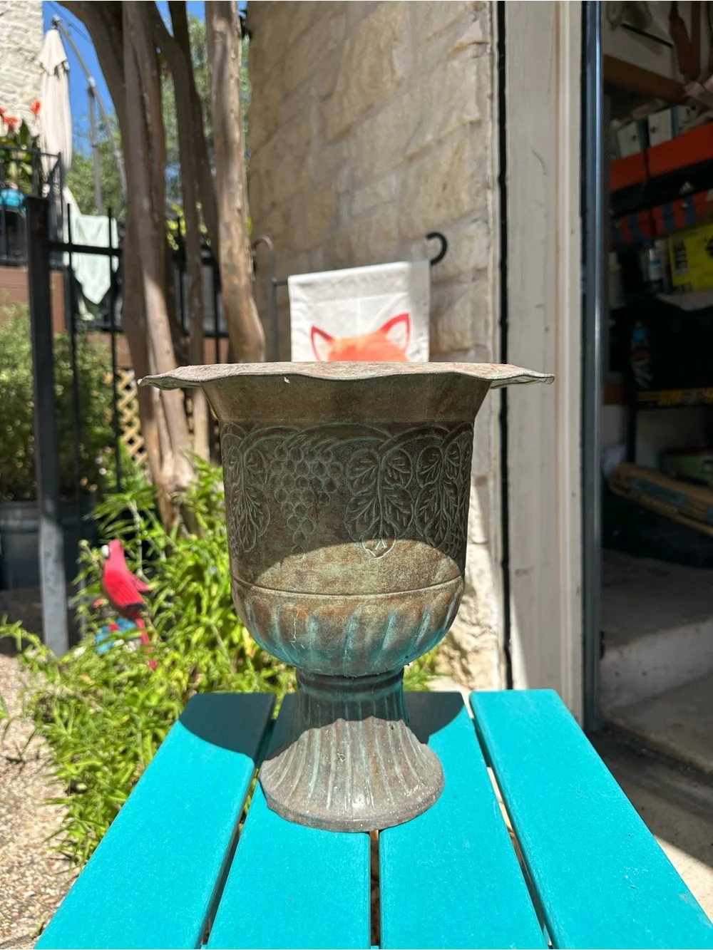 Vintage-Style Green Patina Decorative Urn Planter